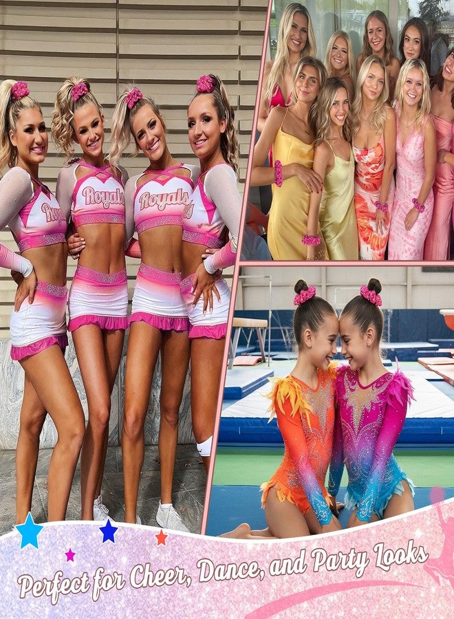 CEELGON 6 PCS Glitter Hot Pink Rhinestone Scrunchies for Cheer Competition Sparkly Cheerleading Scrunchie Hair Accessories Elastic Band for Cheerleaders Girls (Hot Pink) - Image 5